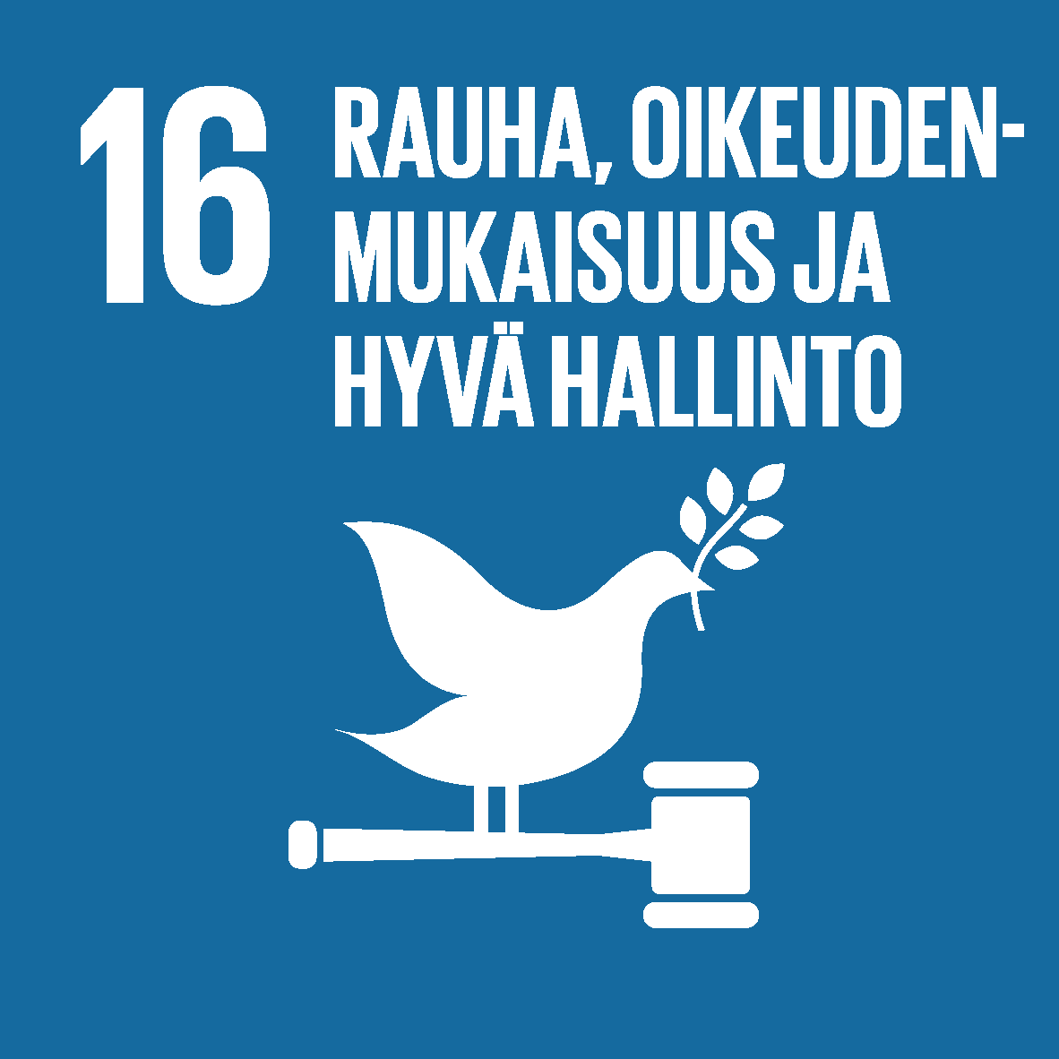 YK:n tavoite 16: rauha, oikeudenmukaisuus ja hyvä hallinto.