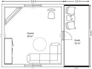 Kuvassa 2 on vapaa-ajan asunnon ja kuistin pinta-ala 