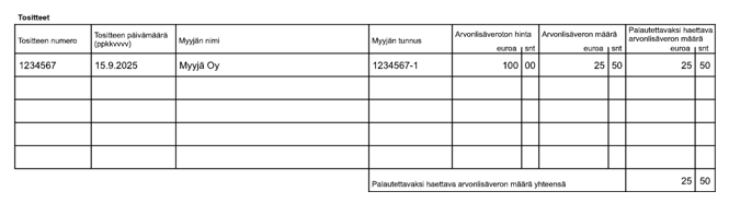 Exempel på hur avsnittet i blanketten ska se ut ifyllt