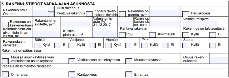 Rakennustiedot vapaa-ajan asunnosta