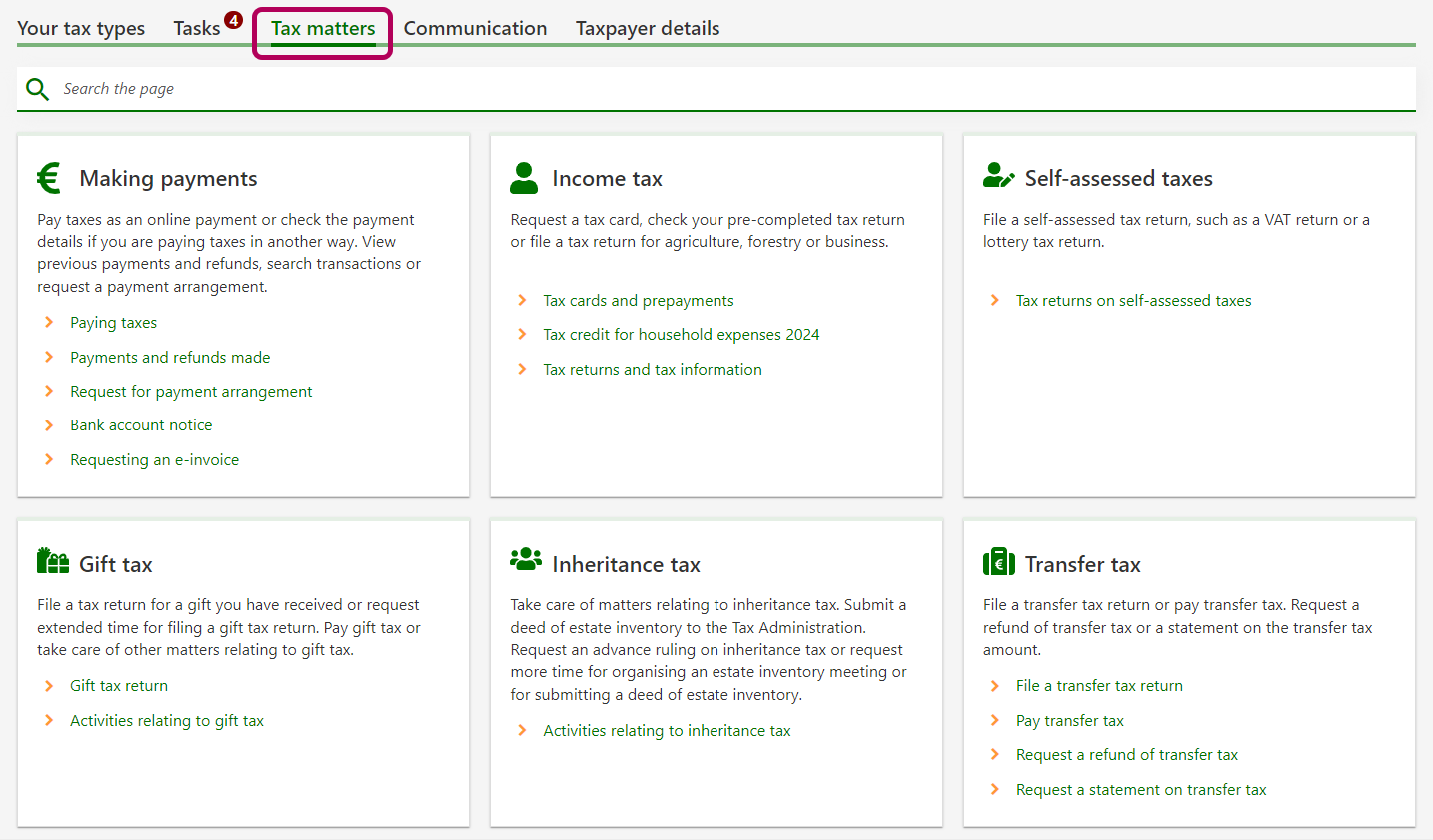 You can take care of a variety of tax matters in MyTax under the Tax matters tab.